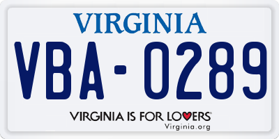 VA license plate VBA0289