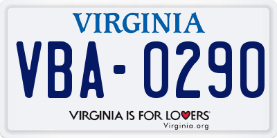 VA license plate VBA0290