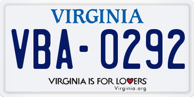 VA license plate VBA0292