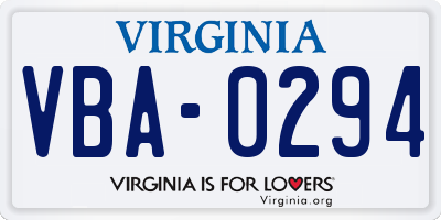 VA license plate VBA0294