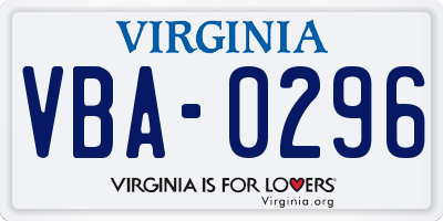 VA license plate VBA0296