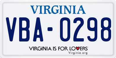 VA license plate VBA0298