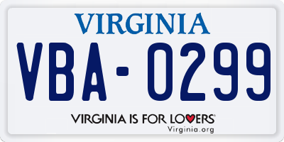 VA license plate VBA0299