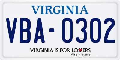 VA license plate VBA0302