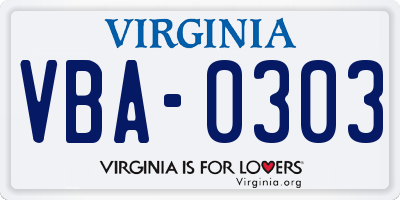 VA license plate VBA0303