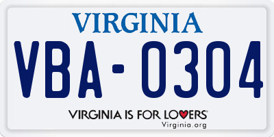 VA license plate VBA0304