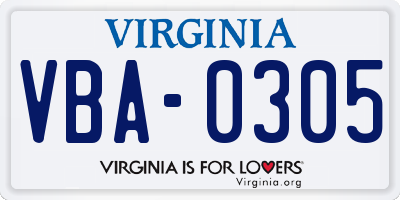 VA license plate VBA0305