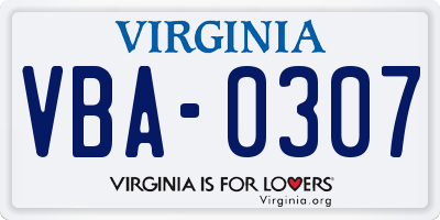 VA license plate VBA0307