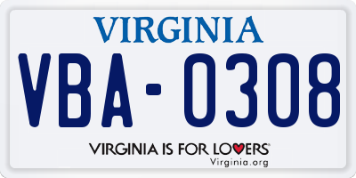 VA license plate VBA0308