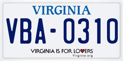 VA license plate VBA0310