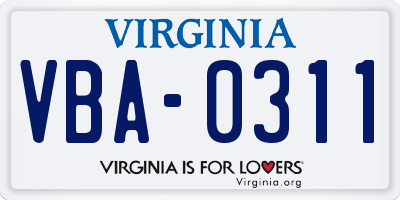 VA license plate VBA0311