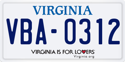 VA license plate VBA0312