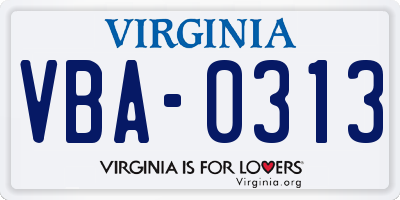 VA license plate VBA0313