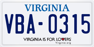 VA license plate VBA0315
