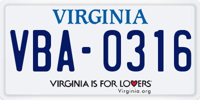 VA license plate VBA0316
