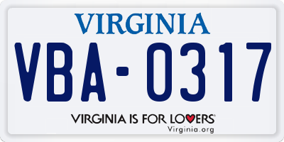 VA license plate VBA0317