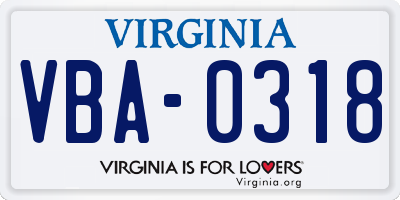VA license plate VBA0318