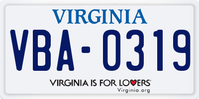 VA license plate VBA0319