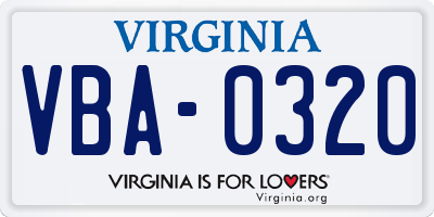 VA license plate VBA0320