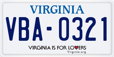 VA license plate VBA0321