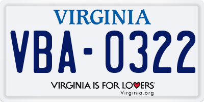 VA license plate VBA0322