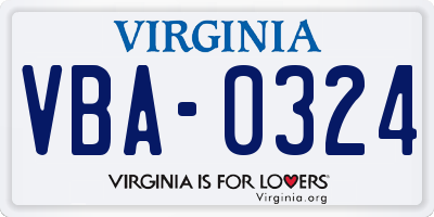 VA license plate VBA0324