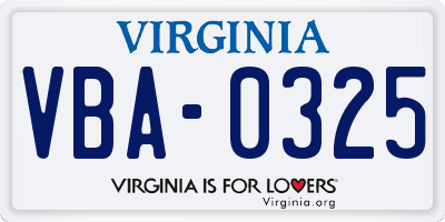 VA license plate VBA0325