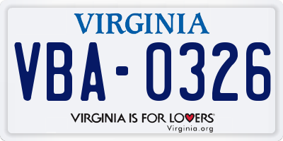 VA license plate VBA0326