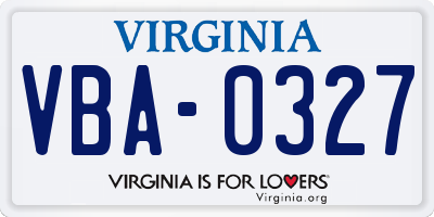 VA license plate VBA0327