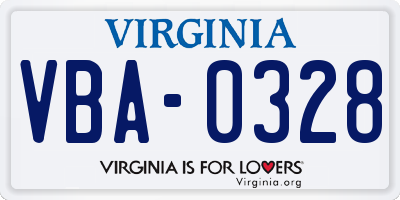 VA license plate VBA0328