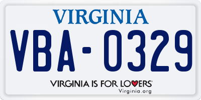 VA license plate VBA0329