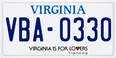 VA license plate VBA0330