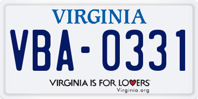 VA license plate VBA0331