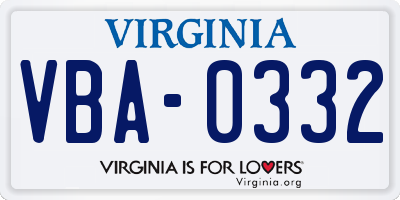 VA license plate VBA0332