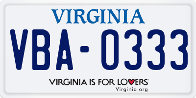 VA license plate VBA0333