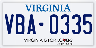 VA license plate VBA0335