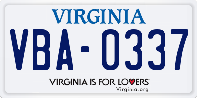 VA license plate VBA0337