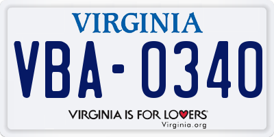 VA license plate VBA0340