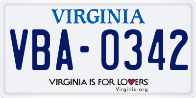 VA license plate VBA0342