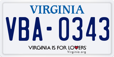 VA license plate VBA0343