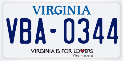 VA license plate VBA0344