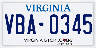 VA license plate VBA0345