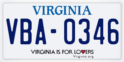 VA license plate VBA0346
