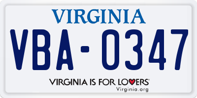 VA license plate VBA0347