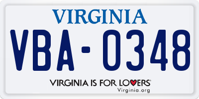 VA license plate VBA0348