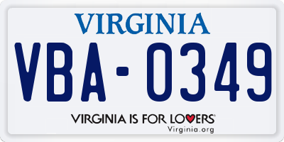 VA license plate VBA0349