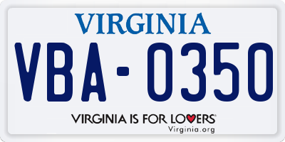 VA license plate VBA0350