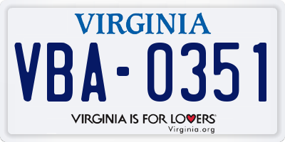VA license plate VBA0351