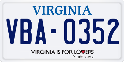 VA license plate VBA0352