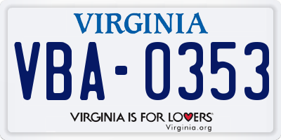 VA license plate VBA0353